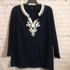 Talbots XL navy long sleeve blouse